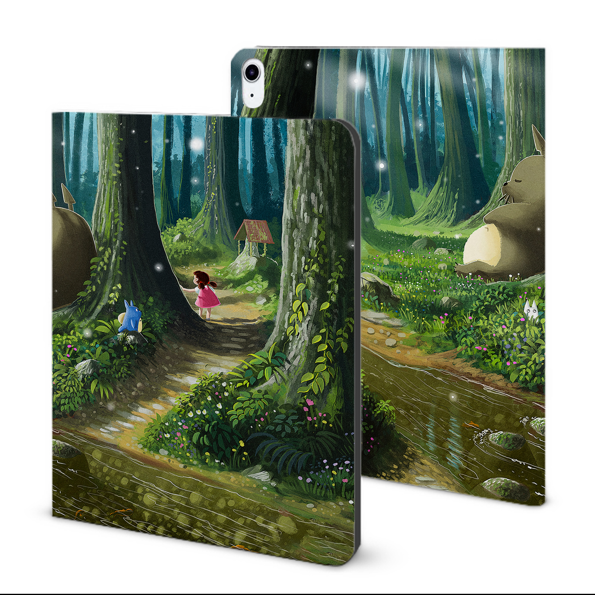 （画像用） となりのトトロ 草壁メイ 草壁サツキ My Neighbor Totoro Satsuki Kusakabe Mei Kusakabe IPad ケース ブック型 PUレザー TPU 耐衝撃 軽量 薄型 ペン収納なし 全面保護 IPad 各モデル対応